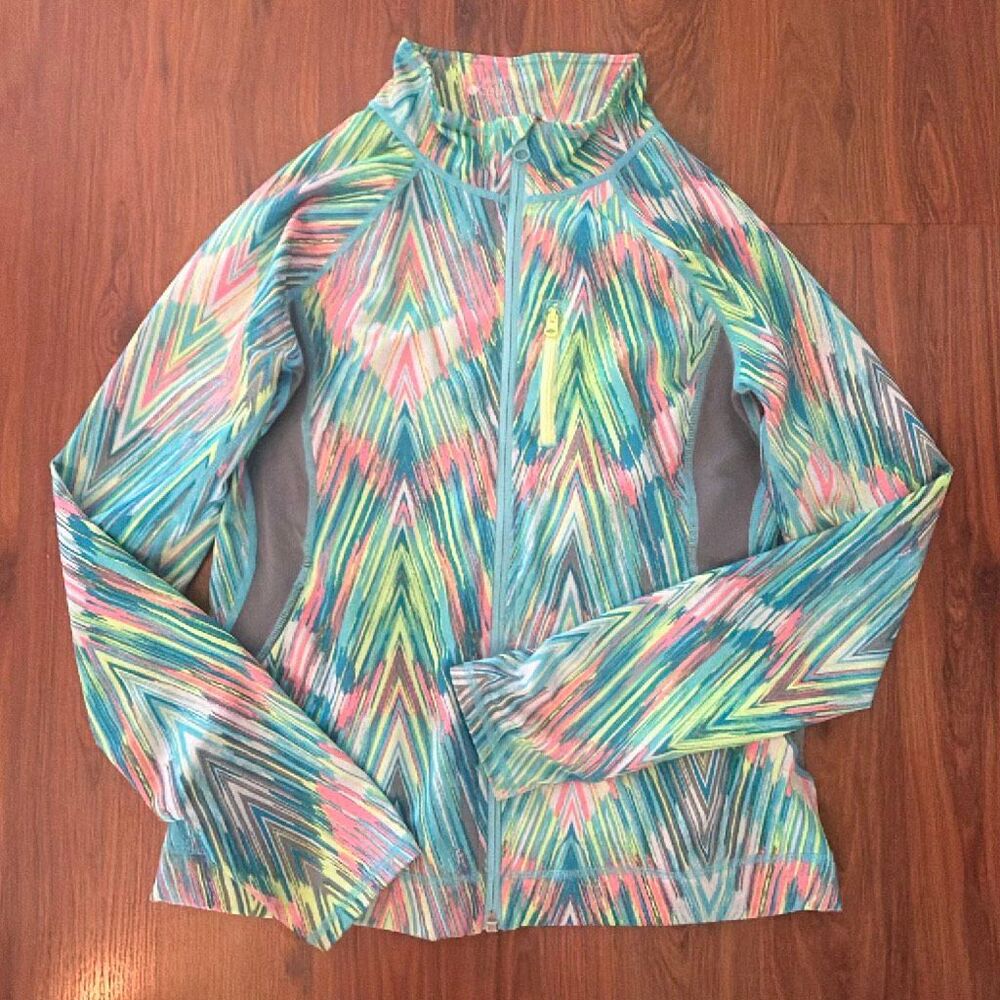 Zella girls colorful, green blue pink Full zip athletic jacket size girls 14-16